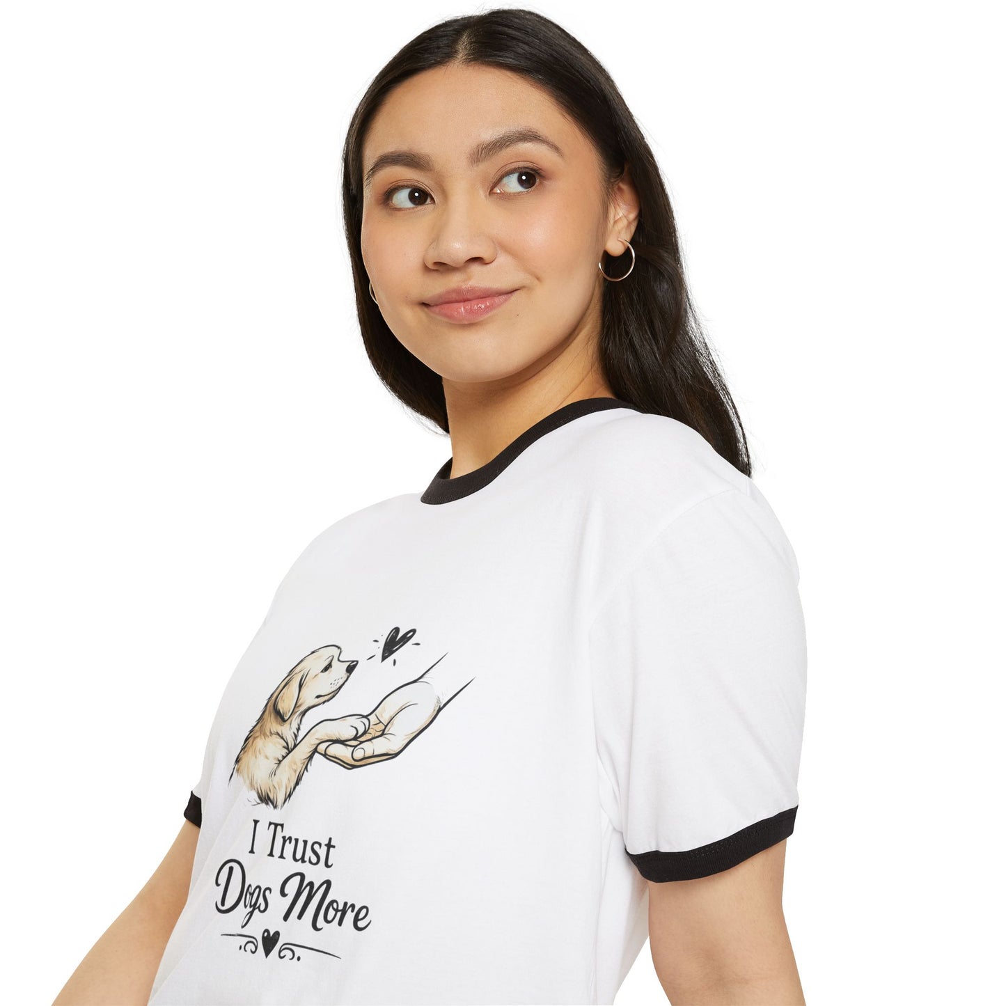 Dog Lover Ringer T-Shirt - "I Trust Dogs More" Cute Golden Retriever Design