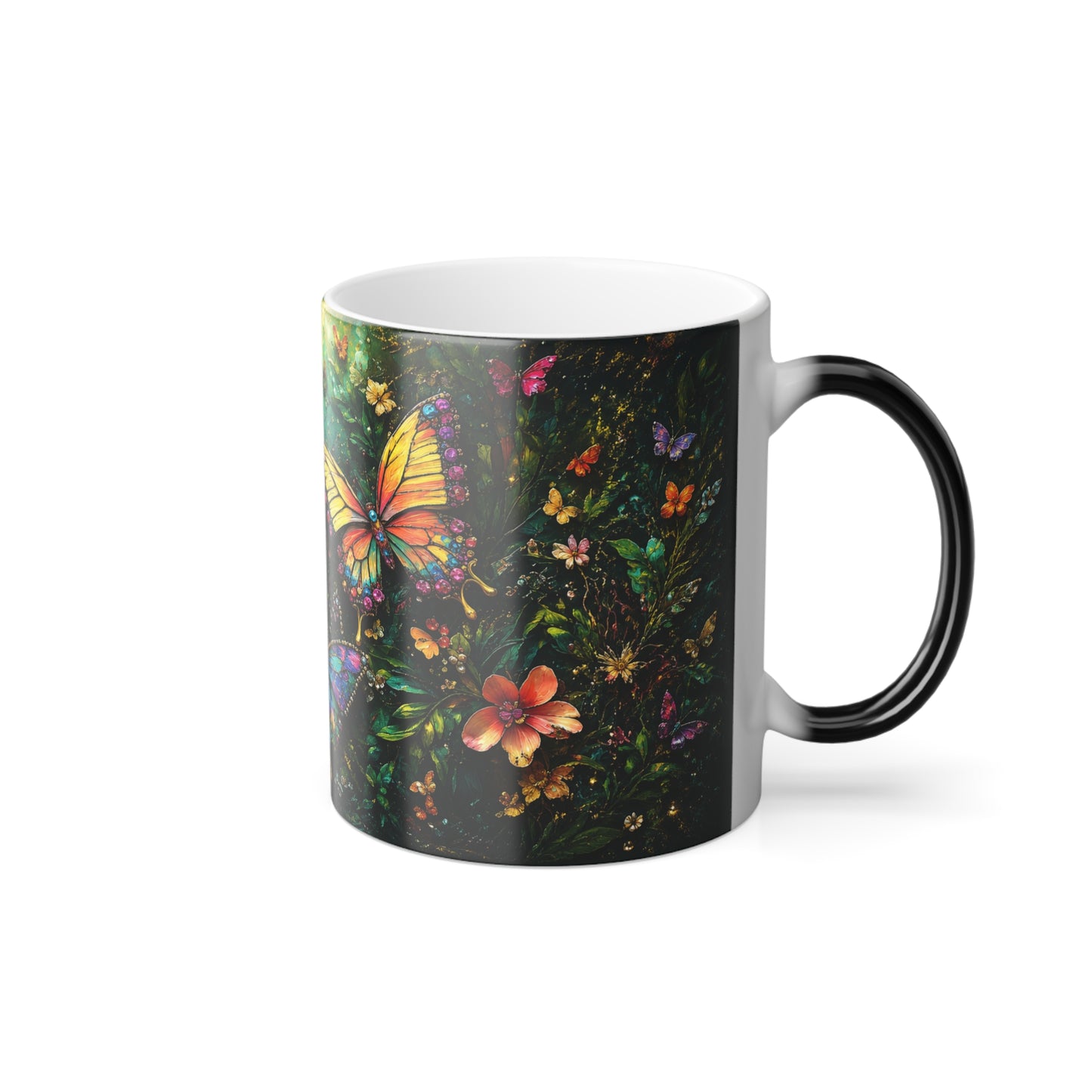 Color-Changing Mug — Rainbow Butterflies Magic Heat Reveal, 11oz