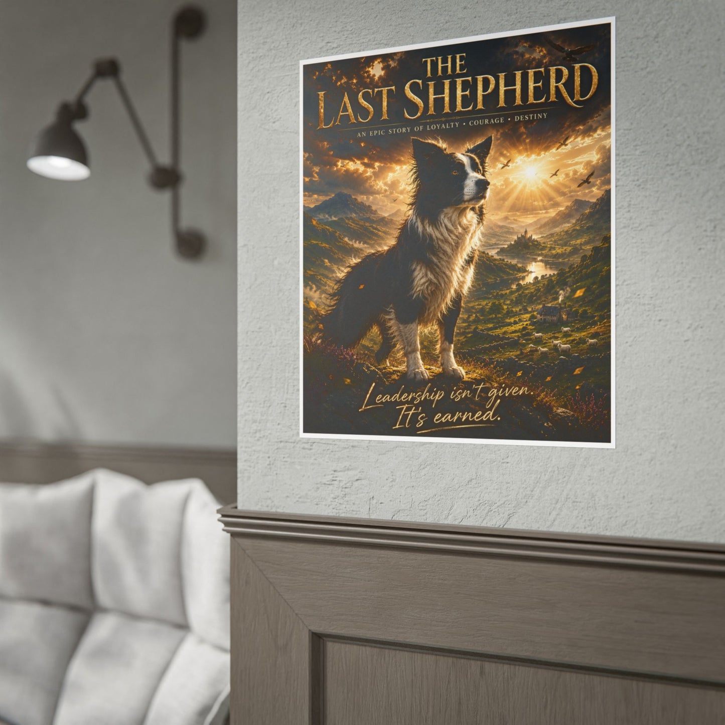 The Last Shepherd Poster — "Leadership Isn't Given. It's Earned." Inspirational Border Collie Wall Art