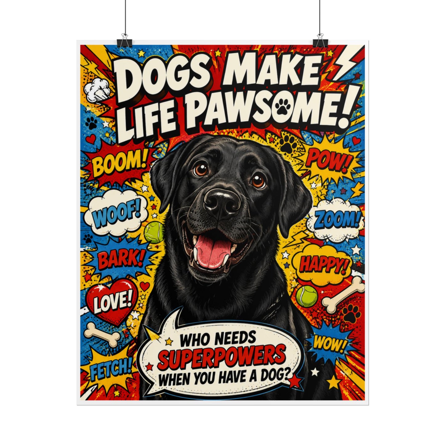 Dogs Make Life Pawsome! Poster — Black Lab Comic Art (Rolled Poster)