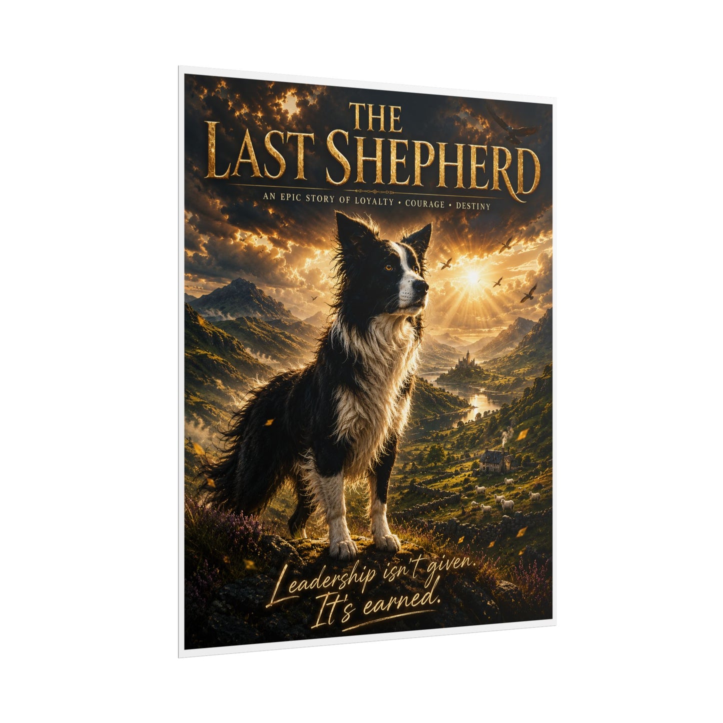 The Last Shepherd Poster — "Leadership Isn't Given. It's Earned." Inspirational Border Collie Wall Art