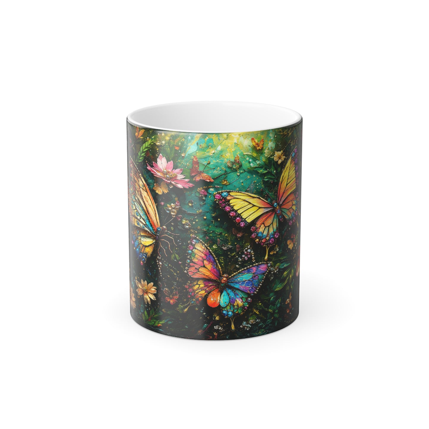 Color-Changing Mug — Rainbow Butterflies Magic Heat Reveal, 11oz