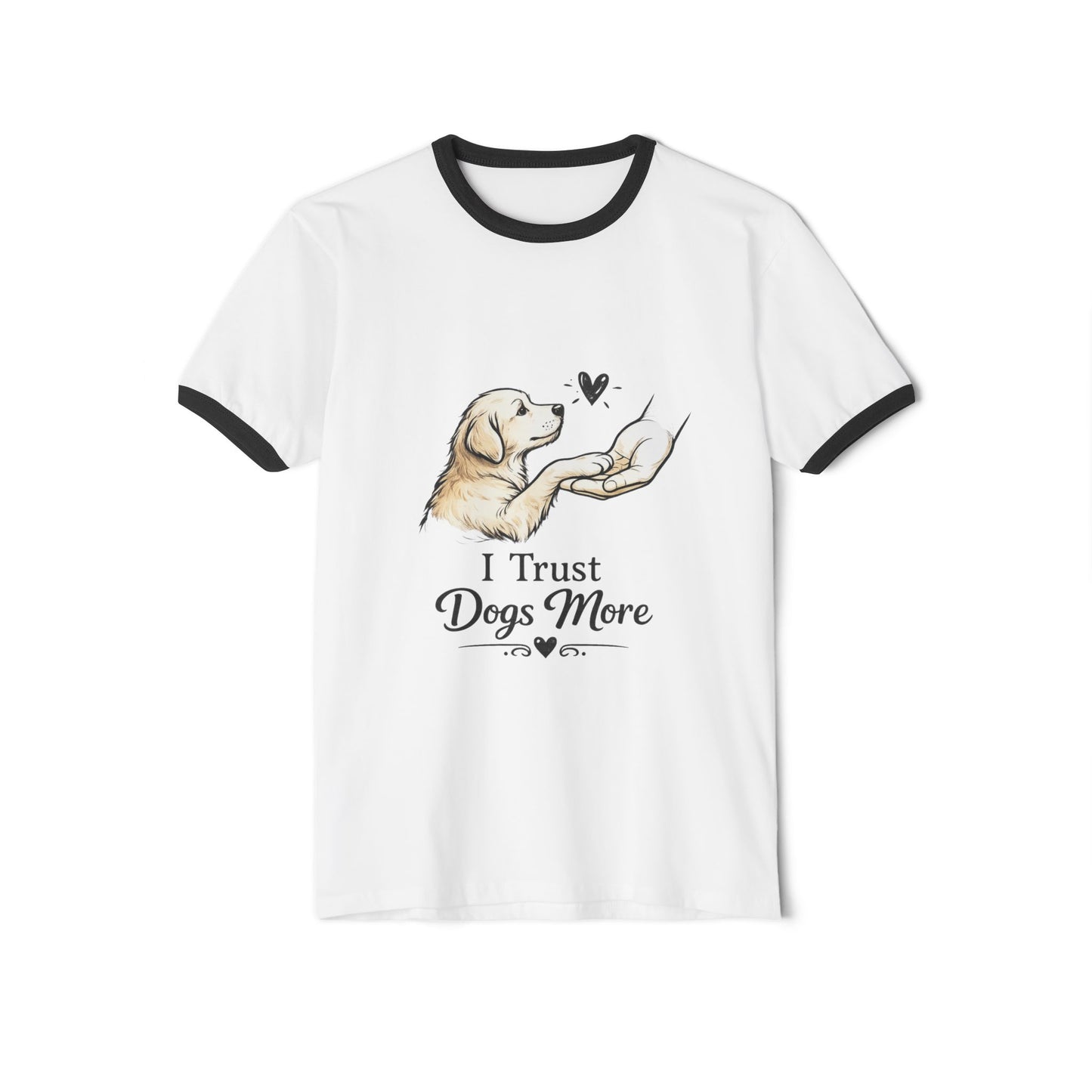 Dog Lover Ringer T-Shirt - "I Trust Dogs More" Cute Golden Retriever Design