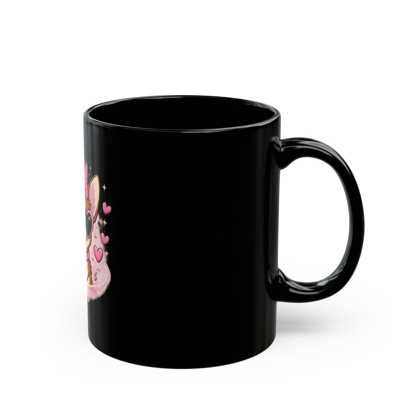 Corgi Love Black Mug — Cute Paw-sitive Coffee Cup with Heart Sunglasses (11oz/15oz)