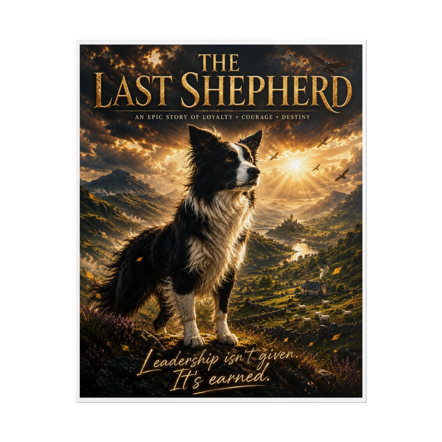 The Last Shepherd Poster — "Leadership Isn't Given. It's Earned." Inspirational Border Collie Wall Art